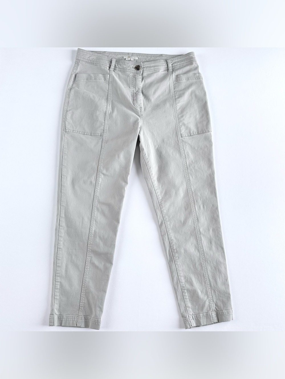 Boden Abingdon Chino Trousers Women 12 Grey Utility Pocket Pants Cotton Stretch